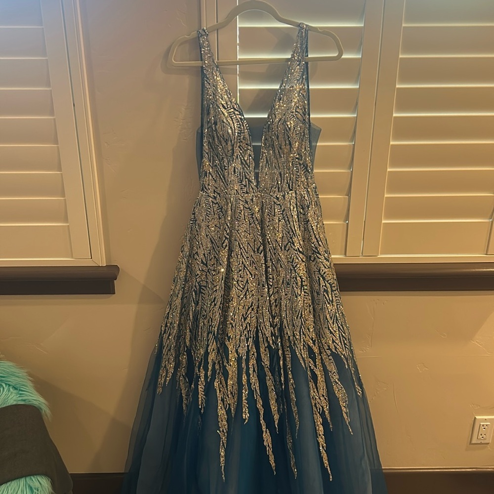 Prom Dress, Blue Sparkly with open back